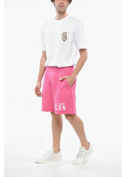 Pantaloni scurti DSQUARED2 Icon Solid Color Relax Fit Shorts With Printed Logo Pink Barbati (BM 19234790) 4