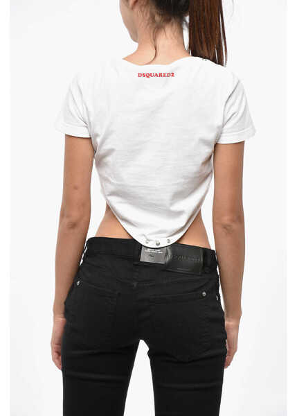 Tricouri DSQUARED2 Solid Color Mini Fit T-Shirt With Contrasting Print White Femei (BM 19234889) 3