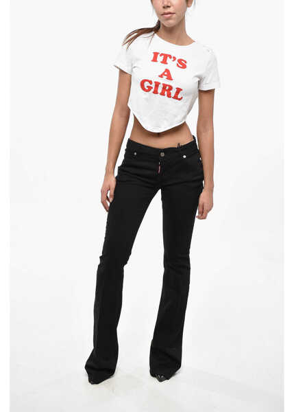 Tricouri DSQUARED2 Solid Color Mini Fit T-Shirt With Contrasting Print White Femei (BM 19234889) 4