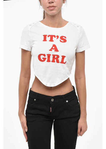 Tricouri DSQUARED2 Solid Color Mini Fit T-Shirt With Contrasting Print White Femei (BM 19234889) 1