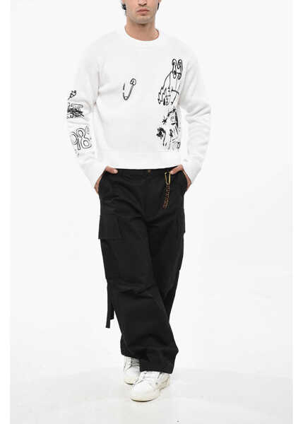 Pulovere 1989 STUDIO Cotton Blend Cropped Fit Crew-Neck Sweater With Embroideries White Barbati (BM 19234919) 4
