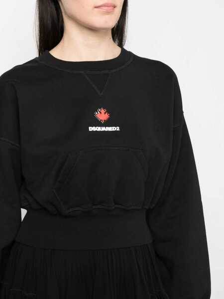 Bluze de trening DSQUARED2 Cropped Crew-Neck Sweatshirt With Embossed Logo Black Femei (BM 19234925) 5