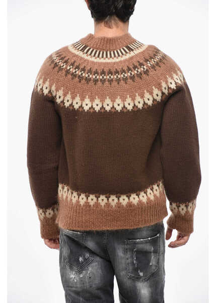 Pulovere DSQUARED2 Patterned Wool Blend Crew-Neck Sweater Brown Barbati (BM 19234940) 2