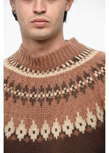 Pulovere DSQUARED2 Patterned Wool Blend Crew-Neck Sweater Brown Barbati (BM 19234940) 3