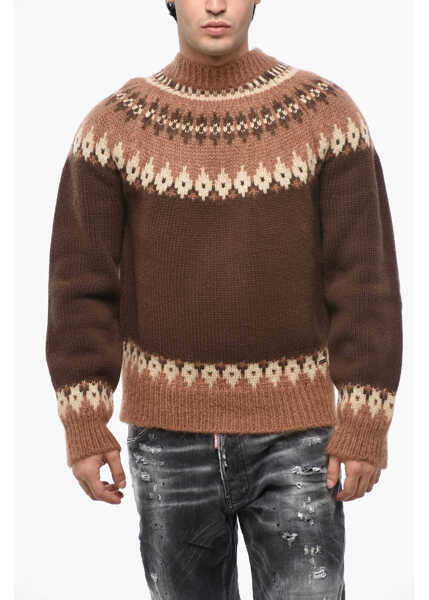 Pulovere DSQUARED2 Patterned Wool Blend Crew-Neck Sweater Brown Barbati (BM 19234940) 1