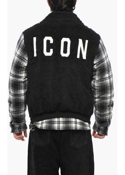 Bomber jacket DSQUARED2 Denim Teddy Overshirt With Check Sleeves Black Barbati (BM 19234943) 2