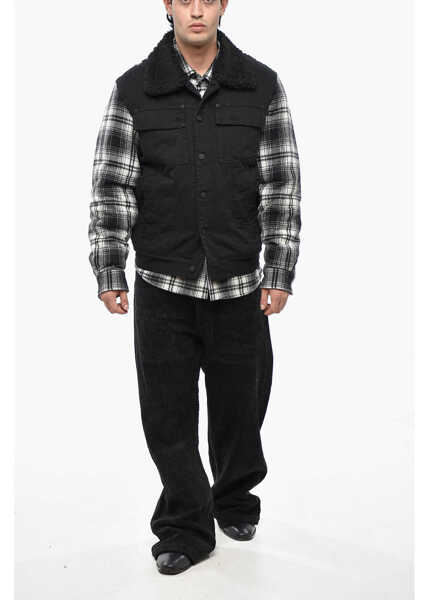 Bomber jacket DSQUARED2 Denim Teddy Overshirt With Check Sleeves Black Barbati (BM 19234943) 4