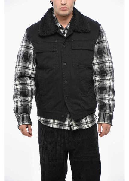 Bomber jacket DSQUARED2 Denim Teddy Overshirt With Check Sleeves Black Barbati (BM 19234943) 1