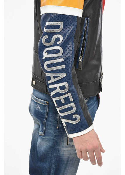 Geci de piele DSQUARED2 Caten Leather Motobiker Jacket With Textured Leather Detail Multicolor Barbati (BM 19234946) 3