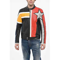 Geci de piele Caten Leather Motobiker Jacket With Textured Leather Detail Barbati