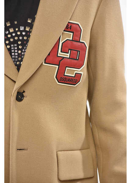 Paltoane DSQUARED2 Virgin Wool And Nylon Varsity Coat With Flap Pockets Brown Barbati (BM 19234955) 3