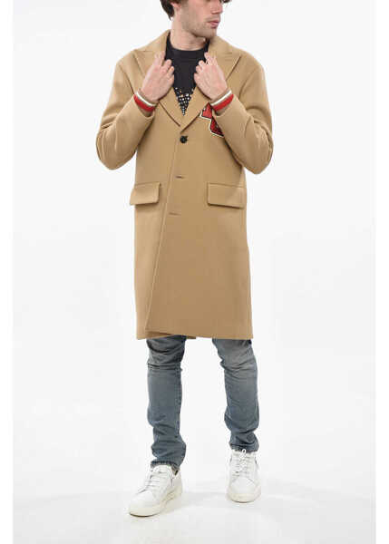 Paltoane DSQUARED2 Virgin Wool And Nylon Varsity Coat With Flap Pockets Brown Barbati (BM 19234955) 4