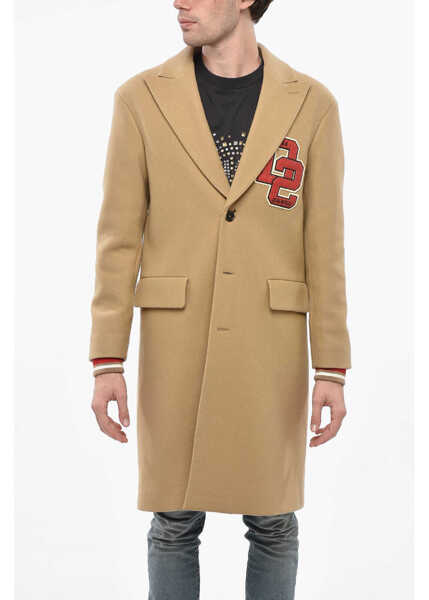 Paltoane DSQUARED2 Virgin Wool And Nylon Varsity Coat With Flap Pockets Brown Barbati (BM 19234955) 1