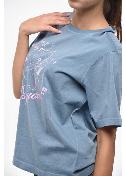 Tricouri DSQUARED2 Printed Easy Fit Crew-Neck T-Shirt Blue Femei (BM 19234961) 2