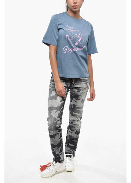 Tricouri DSQUARED2 Printed Easy Fit Crew-Neck T-Shirt Blue Femei (BM 19234961) 4