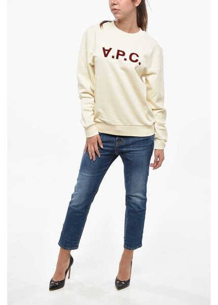 Bluze de trening A.P.C. Cotton Crew-Neck Sweatshirt With Velvet Logo Beige Femei (BM 19234967) 4