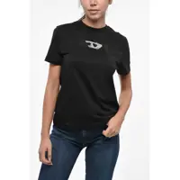 Tricouri Cotton Jersey T-Reg-Div Crew-Neck T-Shirt With Sequined Deta Femei