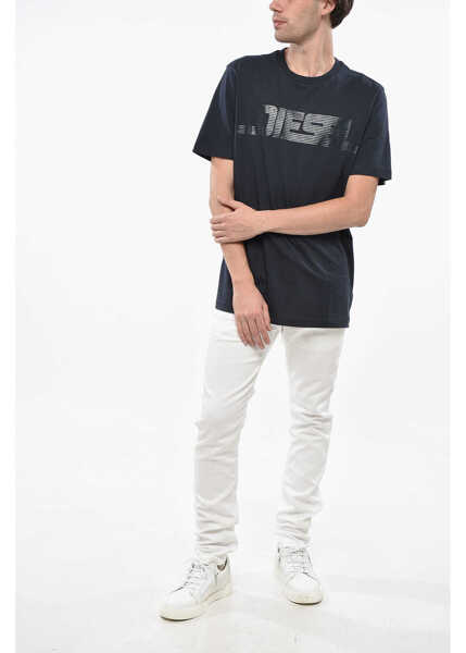 Tricouri Diesel Crew Neck Cotton T-Shirt With Printed Logo Blue Barbati (BM 19238042) 4