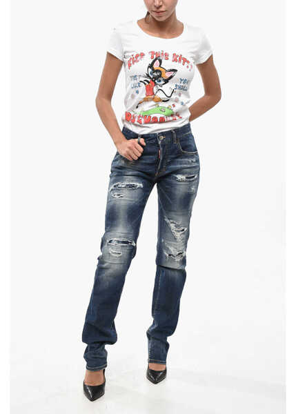 Blugi drepti DSQUARED2 Vintage Effect Stretch Denim 24/7 Jeans 17Cm Blue Femei (BM 19238045) 4