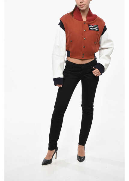Bomber jacket DSQUARED2 Cropped Fit Varsity Bomber Jacket With Leather Sleeves Multicolor Femei (BM 19238054) 4