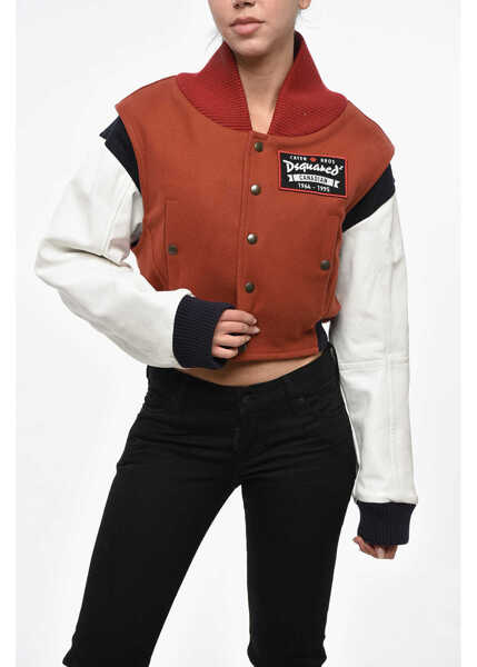 Bomber jacket DSQUARED2 Cropped Fit Varsity Bomber Jacket With Leather Sleeves Multicolor Femei (BM 19238054) 1