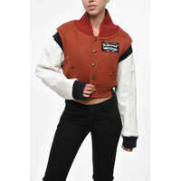 Bomber jacket Cropped Fit Varsity Bomber Jacket With Leather Sleeves Femei