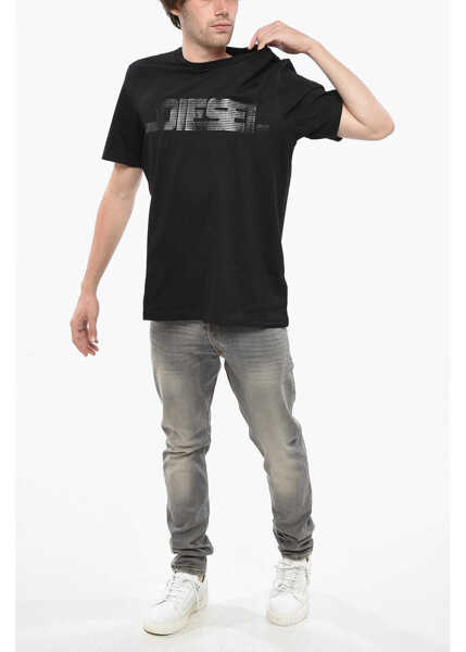 Tricouri Diesel Crew Neck Cotton T-Shirt With Printed Logo Black Barbati (BM 19238060) 4