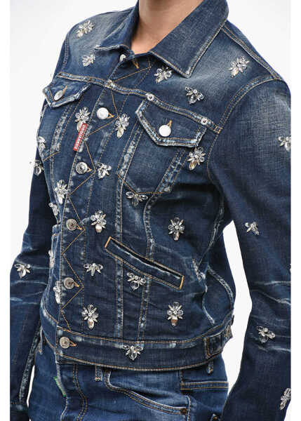Geci de blugi DSQUARED2 Denim Boyfriend Jean Jacket With Crystals Blue Femei (BM 19238066) 2