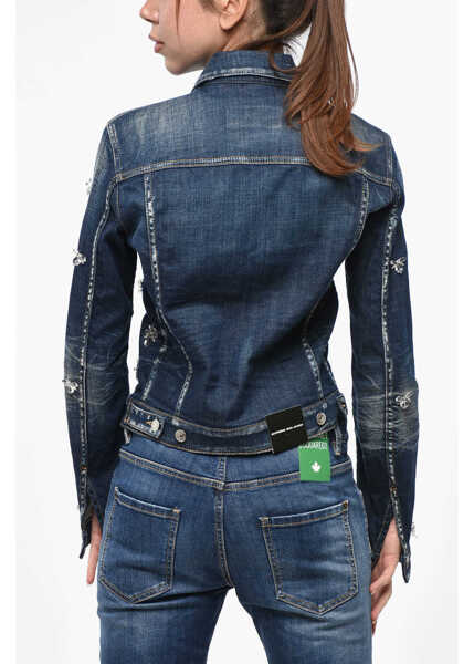Geci de blugi DSQUARED2 Denim Boyfriend Jean Jacket With Crystals Blue Femei (BM 19238066) 3