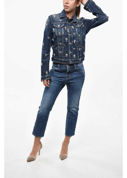 Geci de blugi DSQUARED2 Denim Boyfriend Jean Jacket With Crystals Blue Femei (BM 19238066) 4