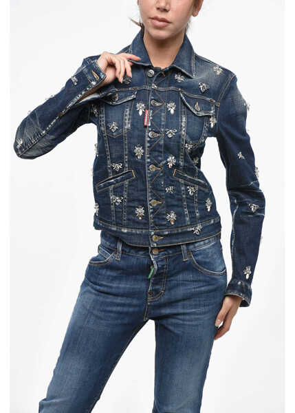 Geci de blugi DSQUARED2 Denim Boyfriend Jean Jacket With Crystals Blue Femei (BM 19238066) 1