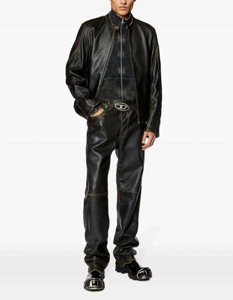 Pantaloni casual Diesel Textured Leather Kooman Pants With Integrated Buckle Brown Barbati (BM 19238069) 2