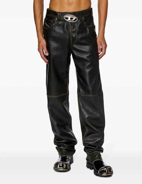 Pantaloni casual Diesel Textured Leather Kooman Pants With Integrated Buckle Brown Barbati (BM 19238069) 3