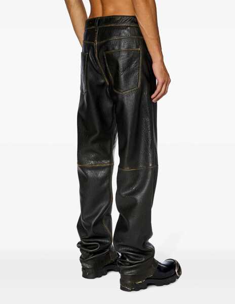 Pantaloni casual Diesel Textured Leather Kooman Pants With Integrated Buckle Brown Barbati (BM 19238069) 4