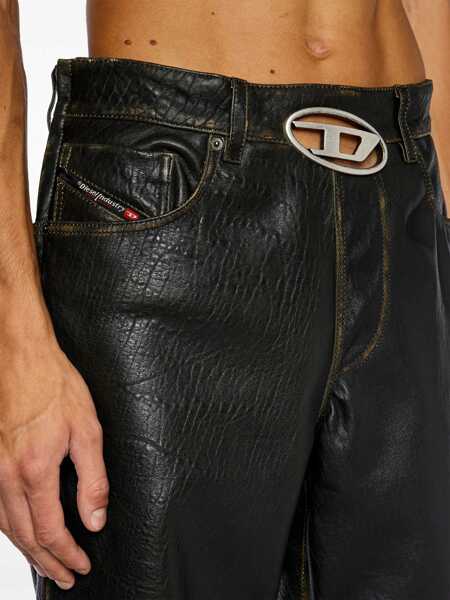 Pantaloni casual Diesel Textured Leather Kooman Pants With Integrated Buckle Brown Barbati (BM 19238069) 5
