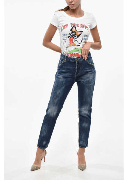 Blugi drepti DSQUARED2 Straight Leg Cool Girl Jeans With Logoed Buttons 16Cm Blue Femei (BM 19238090) 4