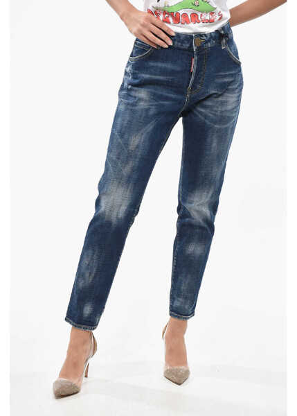 Blugi drepti DSQUARED2 Straight Leg Cool Girl Jeans With Logoed Buttons 16Cm Blue Femei (BM 19238090) 1