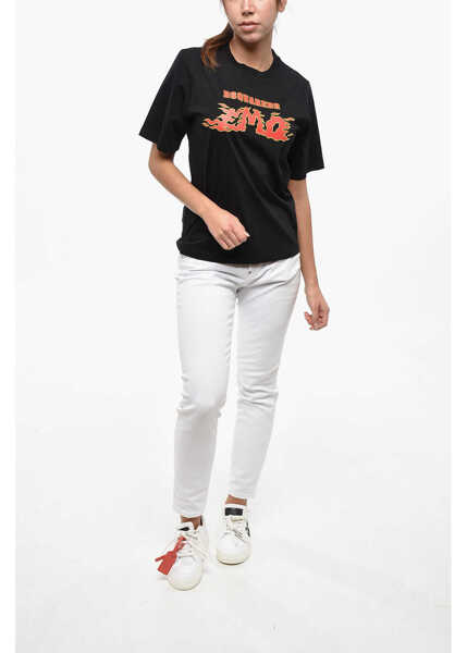 Tricouri DSQUARED2 Printed Easy Fit Cotton Crew-Neck T-Shirt Black Femei (BM 19238093) 4