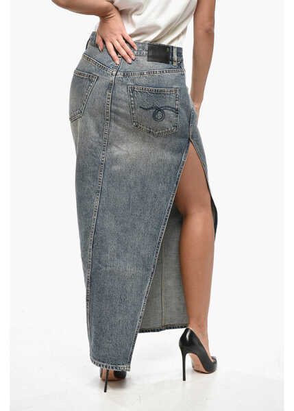 Fuste casual R13 Denim Devon Pencil Skirt With Maxi Side Split Blue Femei (BM 19238096) 3