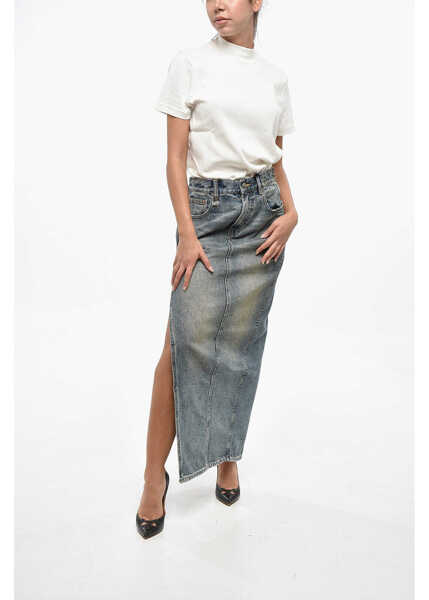 Fuste casual R13 Denim Devon Pencil Skirt With Maxi Side Split Blue Femei (BM 19238096) 4