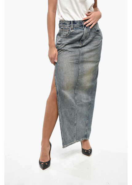 Fuste casual R13 Denim Devon Pencil Skirt With Maxi Side Split Blue Femei (BM 19238096) 1