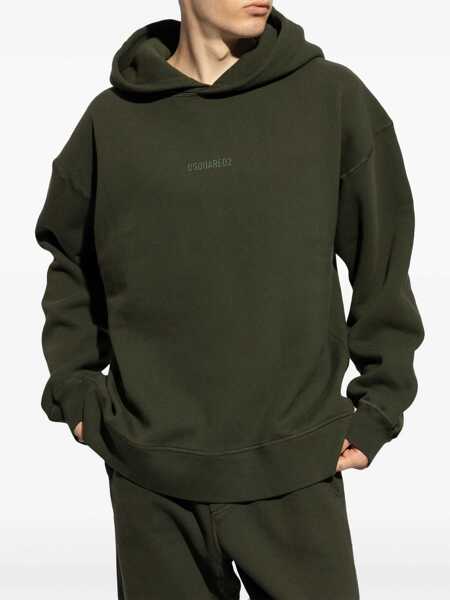 Bluze de trening DSQUARED2 Solid Color Nyc Fit Hoodie With Embossed Logo Green Barbati (BM 19238105) 3