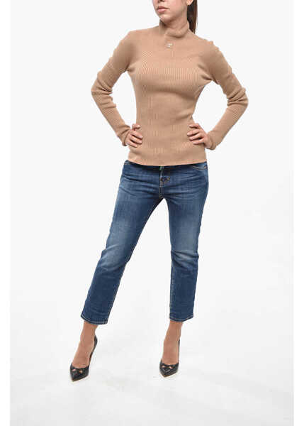 Pulovere COURRGES Ribbed Turtleneck Sweater With Monogram Brown Femei (BM 19238108) 4