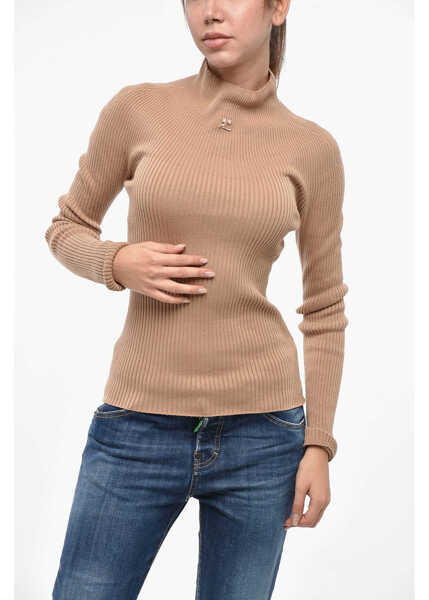 Pulovere COURRGES Ribbed Turtleneck Sweater With Monogram Brown Femei (BM 19238108) 1