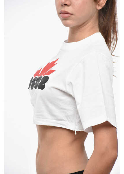 Tricouri DSQUARED2 Logo Printed Cropped Fit Crew-Neck T-Shirt White Femei (BM 19238117) 2