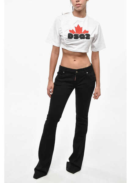 Tricouri DSQUARED2 Logo Printed Cropped Fit Crew-Neck T-Shirt White Femei (BM 19238117) 4