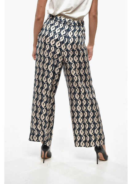 Pantaloni casual Max Mara S Geometric Patterned Timeb Silk Pants Blue Femei (BM 19238123) 3