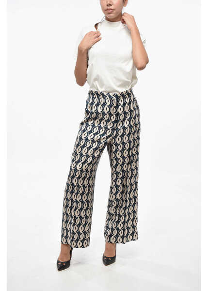 Pantaloni casual Max Mara S Geometric Patterned Timeb Silk Pants Blue Femei (BM 19238123) 4