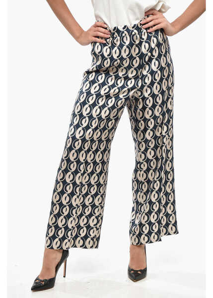 Pantaloni casual Max Mara S Geometric Patterned Timeb Silk Pants Blue Femei (BM 19238123) 1