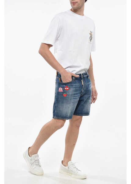 Pantaloni scurti DSQUARED2 Pac-Man Denim Shorts Marine With Embroidery Blue Barbati (BM 19238132) 4